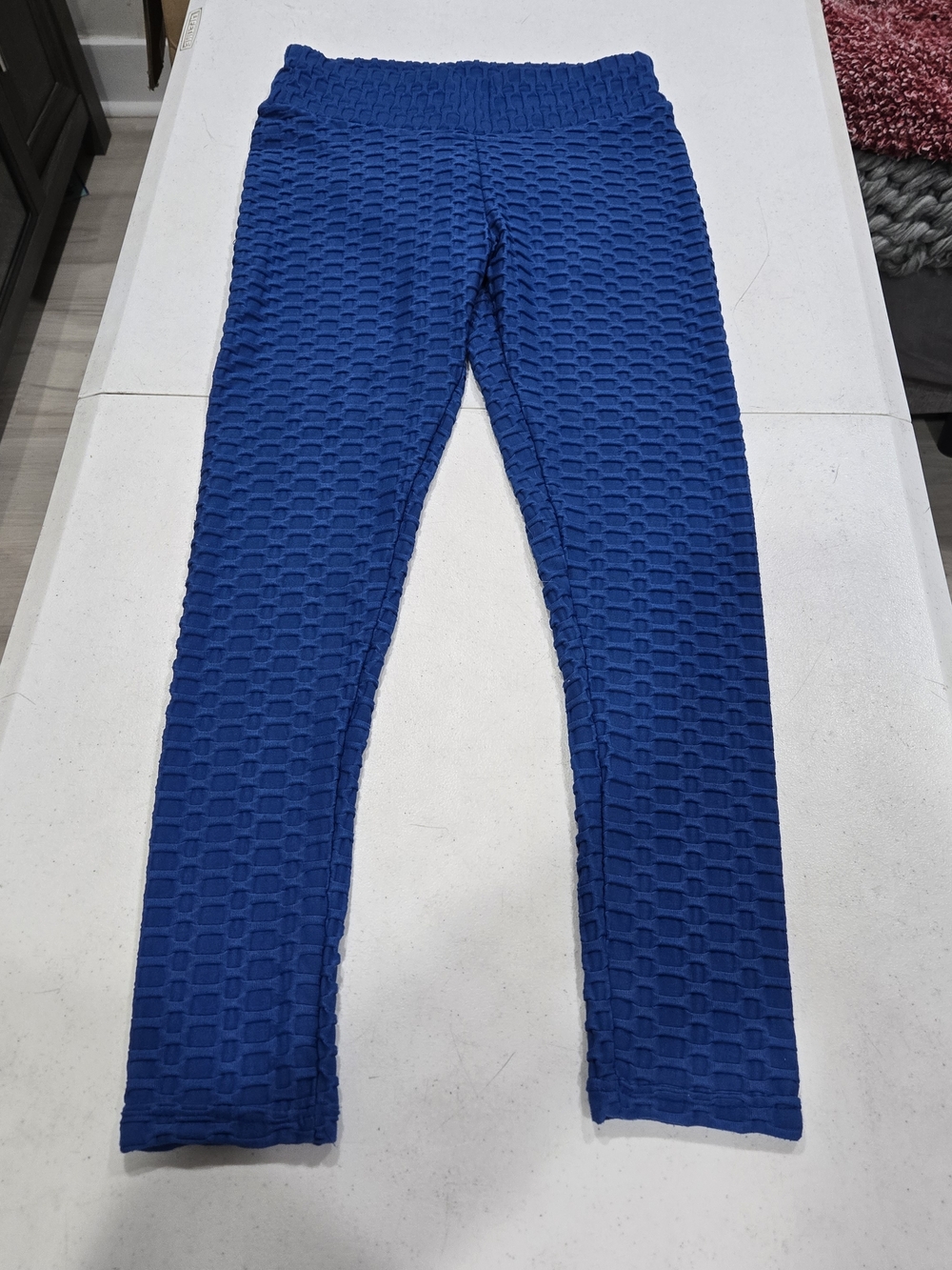Textured High-Waist Blue Leggings